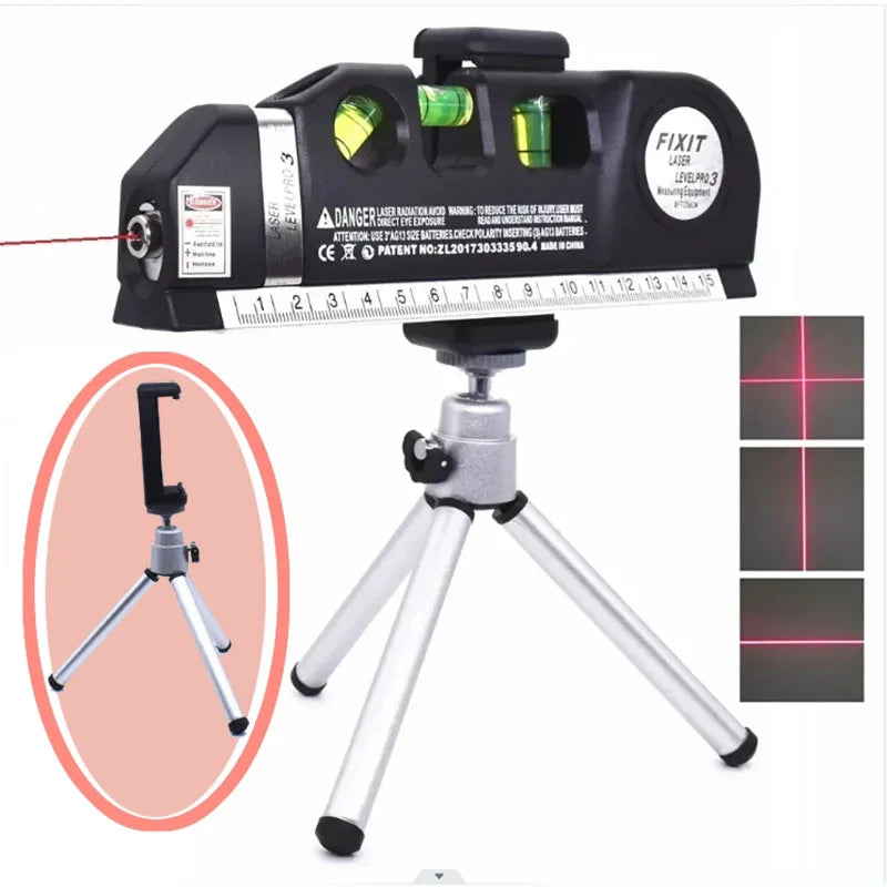 Laser Level Vertical Horizontal Tape Adjustable Multifunctional Standard Ruler Cross Lines Measuring Instrument With Tripod