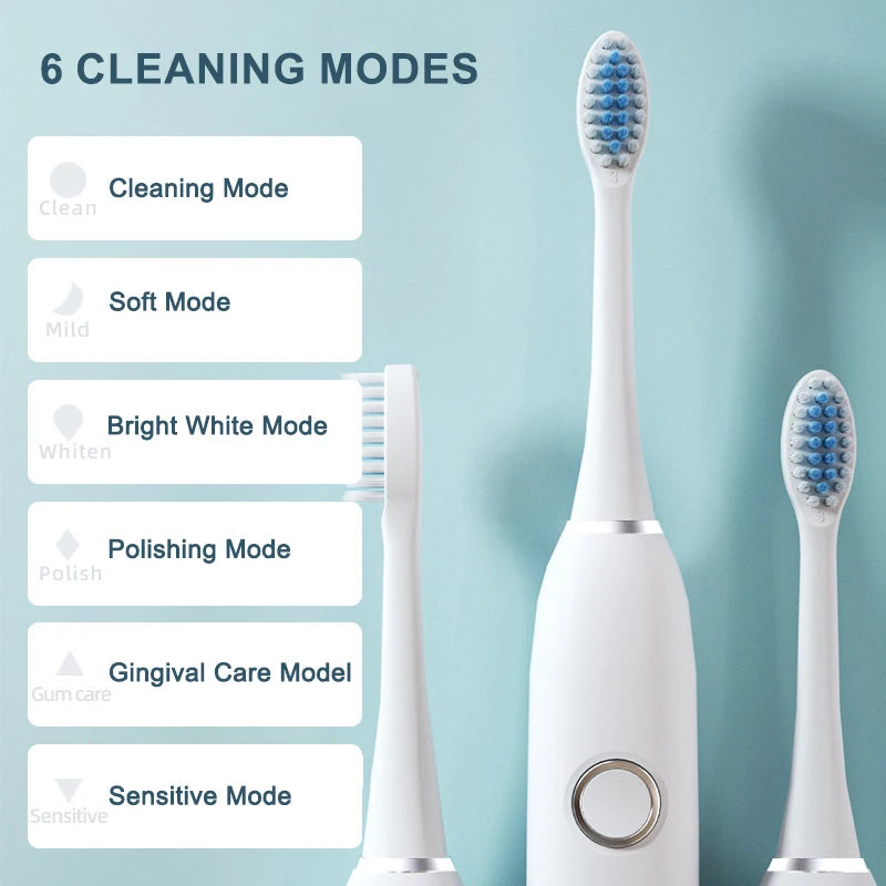 Ultrasonic Electric Toothbrush Sonic Rechargeable for Adults 6 Speed Smart Timer with 4/6/8 Replace Brush Head Travel Box Holder