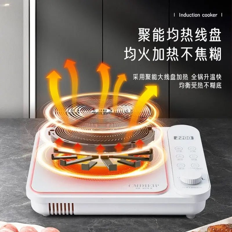 New 2200W Cute White Ultra-thin Induction Cooker Mini Dormitory Available Electric Stove 220v Heater Kitchen Hob Hotplate Panel