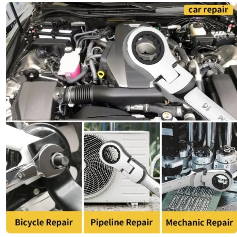 Flex Head Ratcheting Wrench Set Combination Ended Spanner kits Chrome Vanadium Steel Hand Tools Socket Key Car Repair Tools
