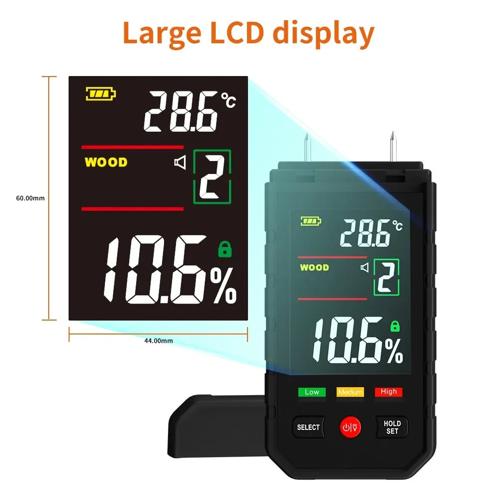 WT9050B Color Screen Wood Moisture Meter Wall Moisture Detector 10 Gear Water Content Accurate Measurement with Temperature Test