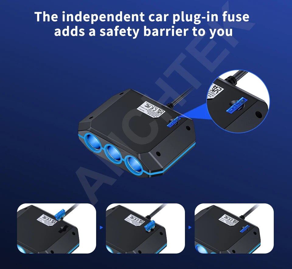 Anchtek 120W Car Cigarette Lighter Adapter USB Fast Charger Splitter Multinational Socket Ports LED Voltmeter Auto Accessories