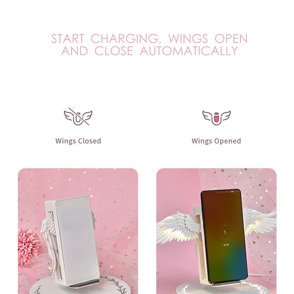 Creative Angel Wings Wireless Charger QI Wireless Charger 10W Fast Charge Vertical Mobile Phone Wireless Charger