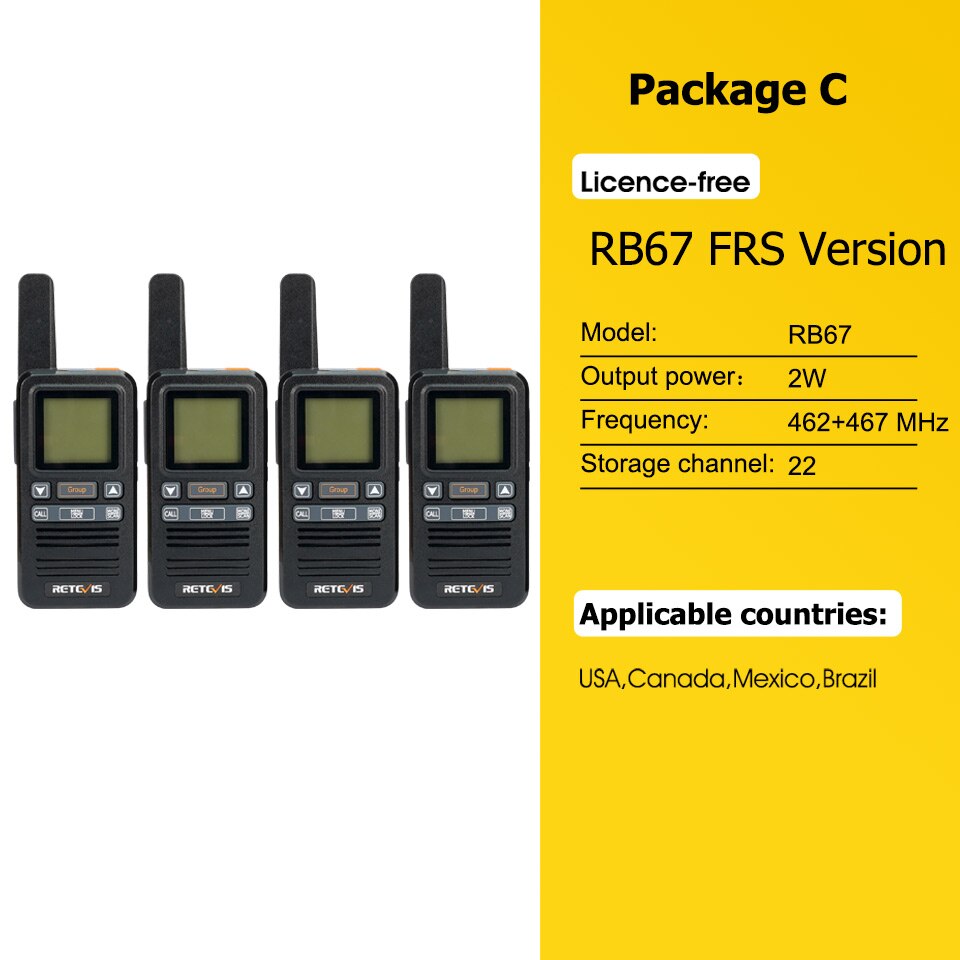 Walkie Talkie 4 pcs included Retevis RB667 Group Call Portable Type-C Recharge Radio Station1.44Inch LCD Display Walkie-talkie