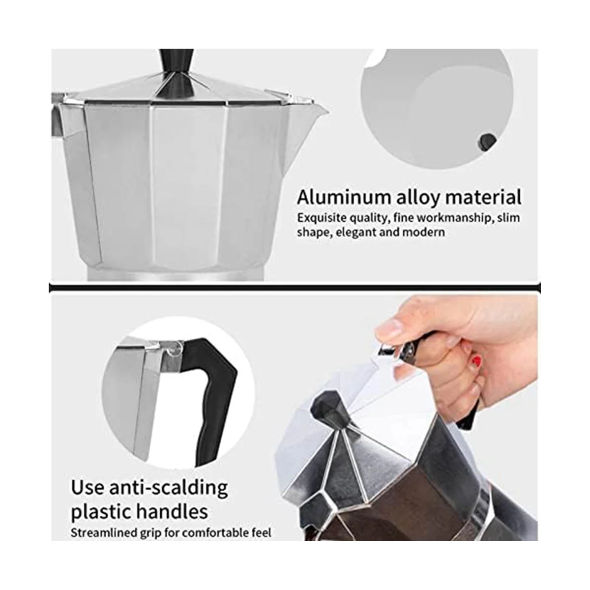 Coffee Pot Espresso Maker Moka Pot, Stovetop Espresso Maker for Great Flavored Espresso for Electric Ceramic Stovetop