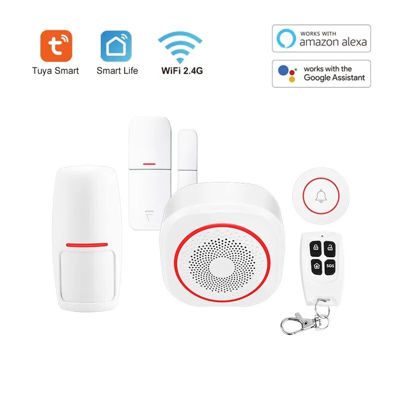 Smart Life Alarm System For Home WIFI Security Alarm Host With Door And Motion Sensor Tuya Smart App Control Work Alexa Google