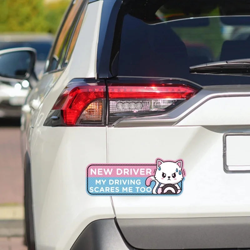 4pcs Cartoon Cat Student Driver Car Magnet Cute New Sign for Reflective Sticker Gift Teen Reusable  Bumper Safety