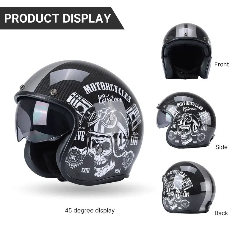Hot Sale Capacetes De Moto DOT Motorcycle Helmet Open Face Safety Cafe Racer Scooter Casco Motocross Hombre Carbon Fiber