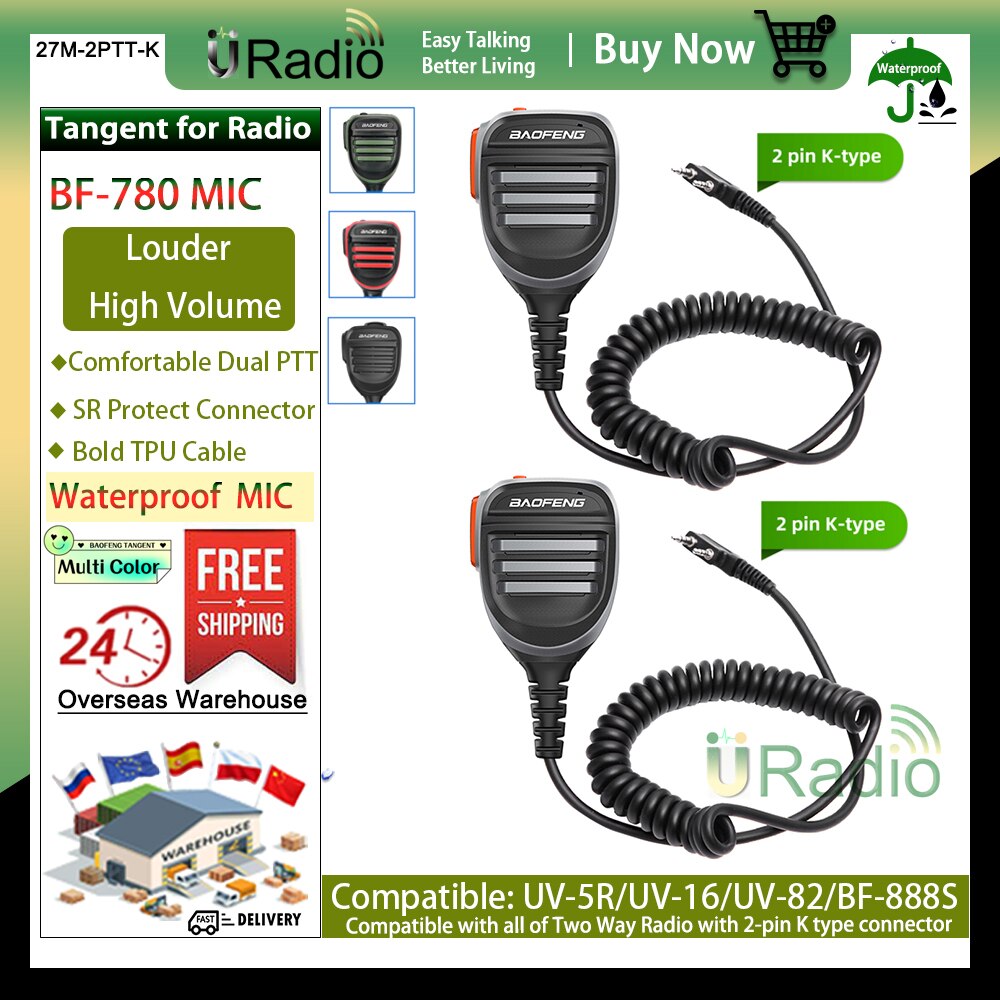 BF-780 Baofeng Tangent for Walkie Talkie Microphone Speaker Dual PTT Mic for UV-5R BF-888S UV-S9PLUS UV-16 PLUS V2 Two Way Radio