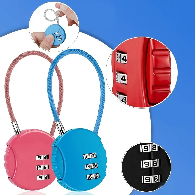 5/3Pcs 3 Dial Digit Password Combination Padlock Suitcase Luggage Metal Code Lock Mini Coded Keyed Anti-Theft Locks