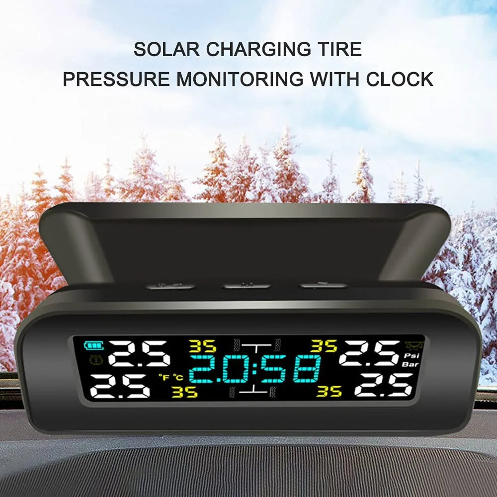 Universal Solar Power TPMS Car Tire Pressure Monitoring System Clock LCD Display TPMS Sensor Auto Security Alarm Systems