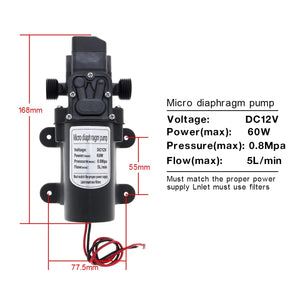 12V 60W 5L/min Self Suction DC Intelligent Mini Diaphragm High Pressure Electric Car Wash Pump for Cars / Home / Garden