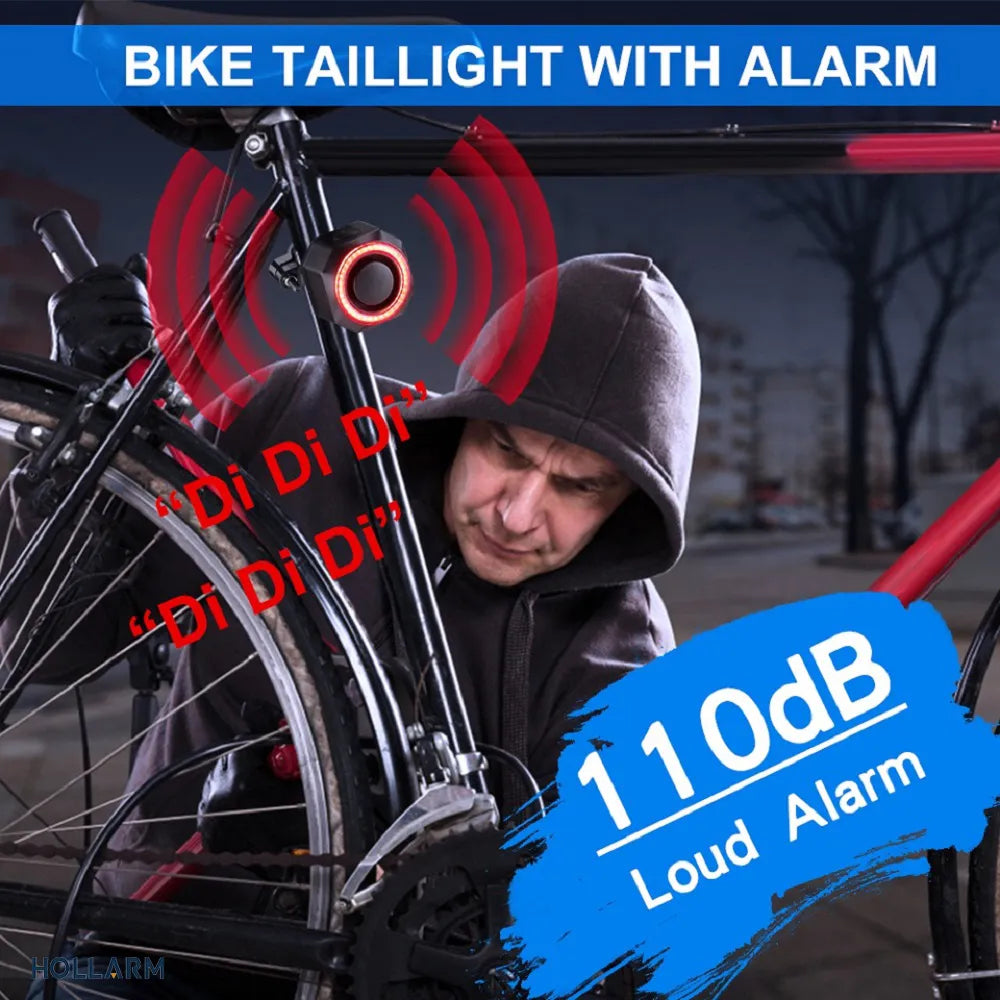 Hollarm Bike Alarm Taillight Anti Theft Burglar USB Charge Bicycle Light Smart Brake Sensing Remote Control Bike Alarm Tail Lamp