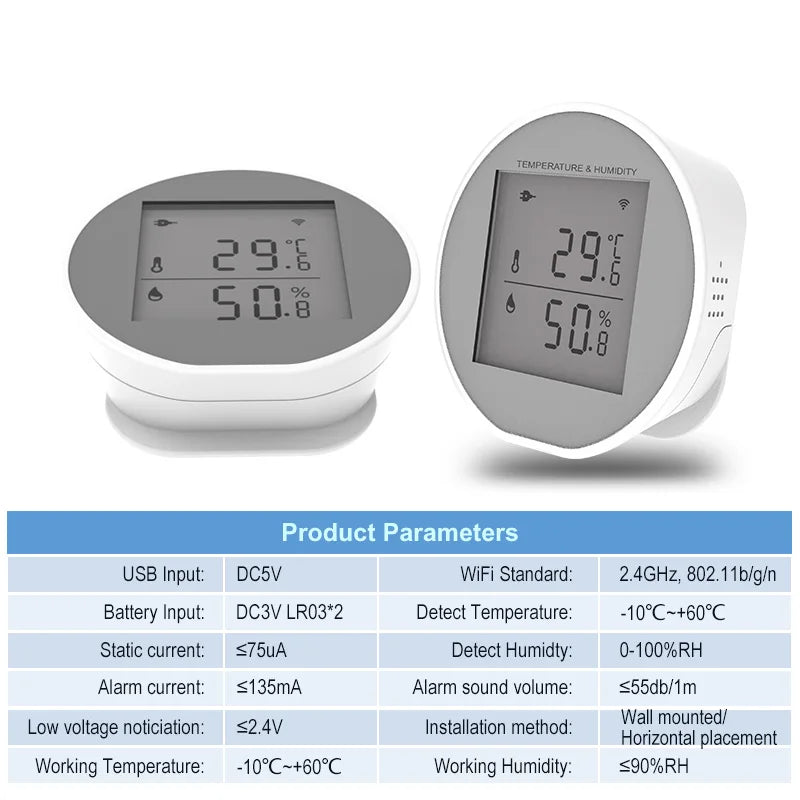 Tuya WiFi ZigBee Smart Temperature and Humidity Sensor With LCD Screen And Temperature alarm Works With Alexa Google Home