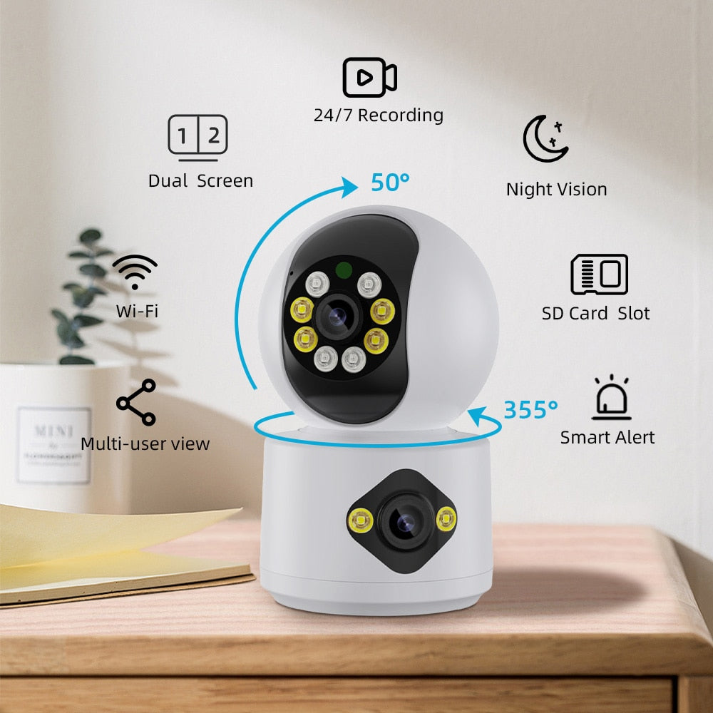 ICSee Indoor Wifi Camera Smart Wireless Baby Monitors Dual Lens IP Surveillance Camera 2K Pet Monitor Night Vision Home Security