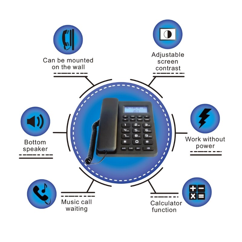 VTC-500 Corded Landline Phone Big Button and LCD Display for Seniors Desktop Wall Mount Telephone for Home and Office