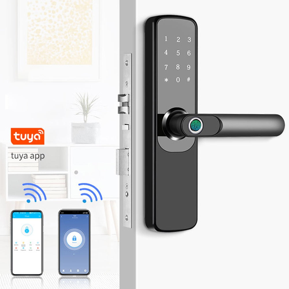 Tuya Wifi Digital Electronic Lock Smart Home Biometric Fingerprint Door Lock Tuya APP Bluetooth Remote Unlocking Keyless Lock