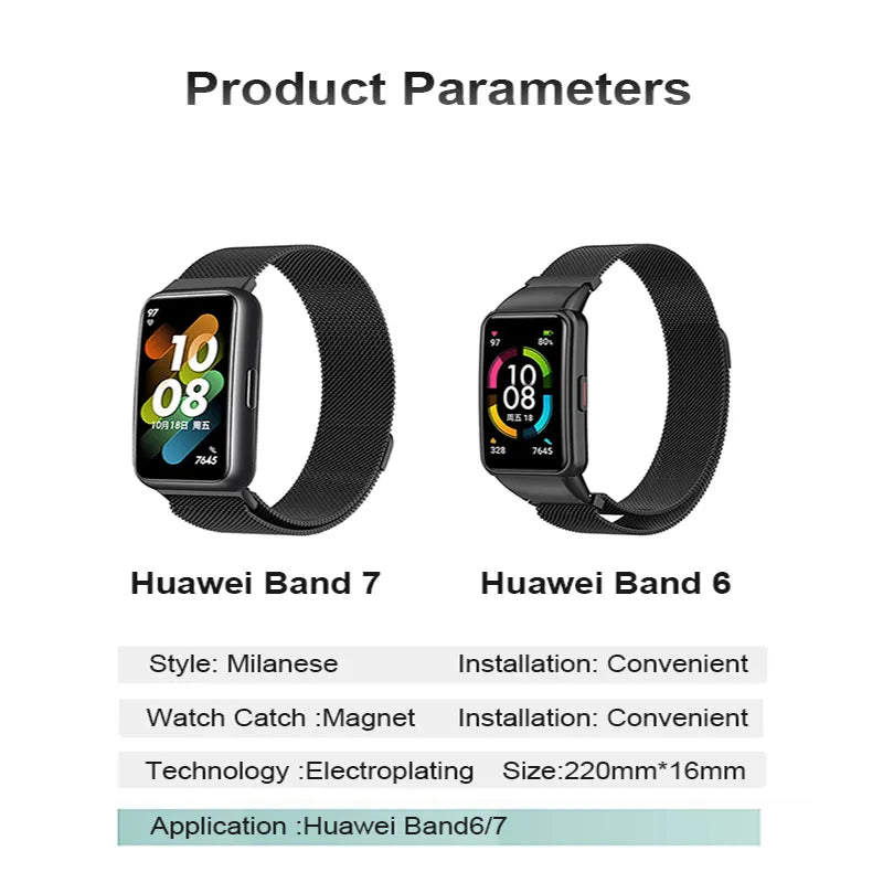 Metal Watch Strap For Huawei Band 6 7 Band Honor 6 Bracelet With TPU Case Screen Protector Soft Film Huawei Magnetic Loop Strap