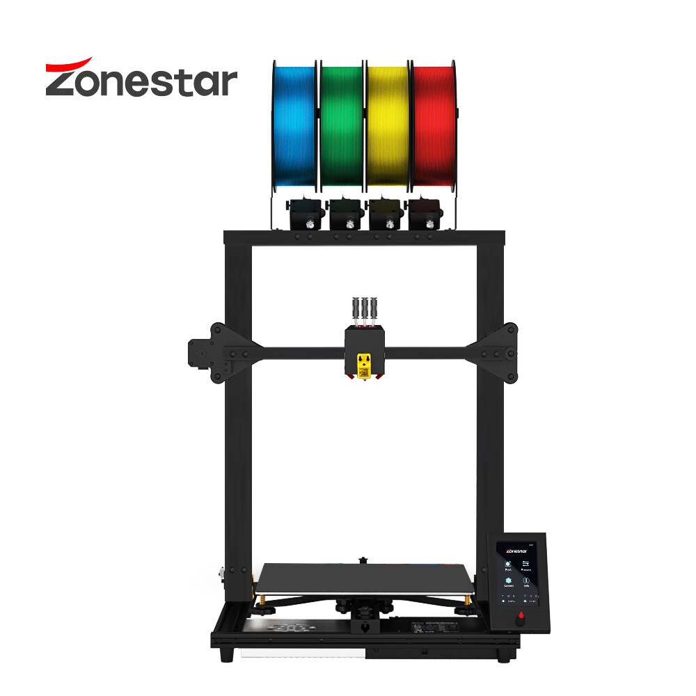 ZONESTAR New Upgrade 4 Extruder 4-IN-1-OUT Mix Color Large Size High Precision Silent Fast Installation FDM 3D Printer DIY Kit