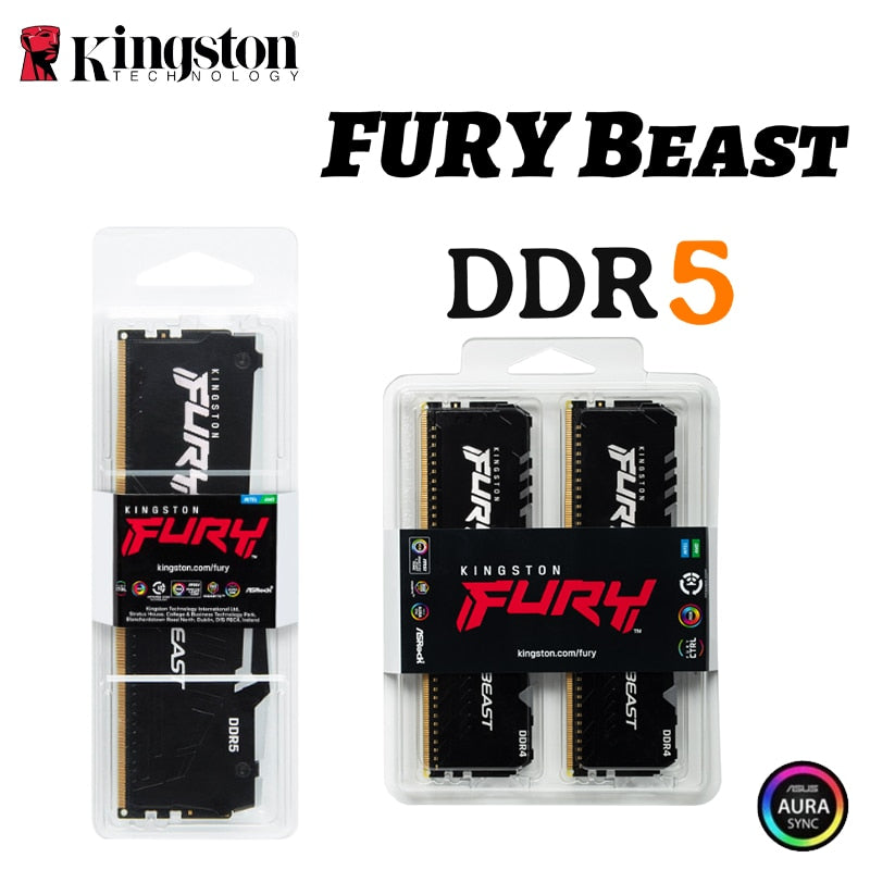 Kingston Fury Beast DDR5 RGB Memory LGA 1700 AM4 8GB 16GB 32GB 64GB 5600MHz 6000MHz RAM PC Desktop Motherboard CL40 GAMING NEW