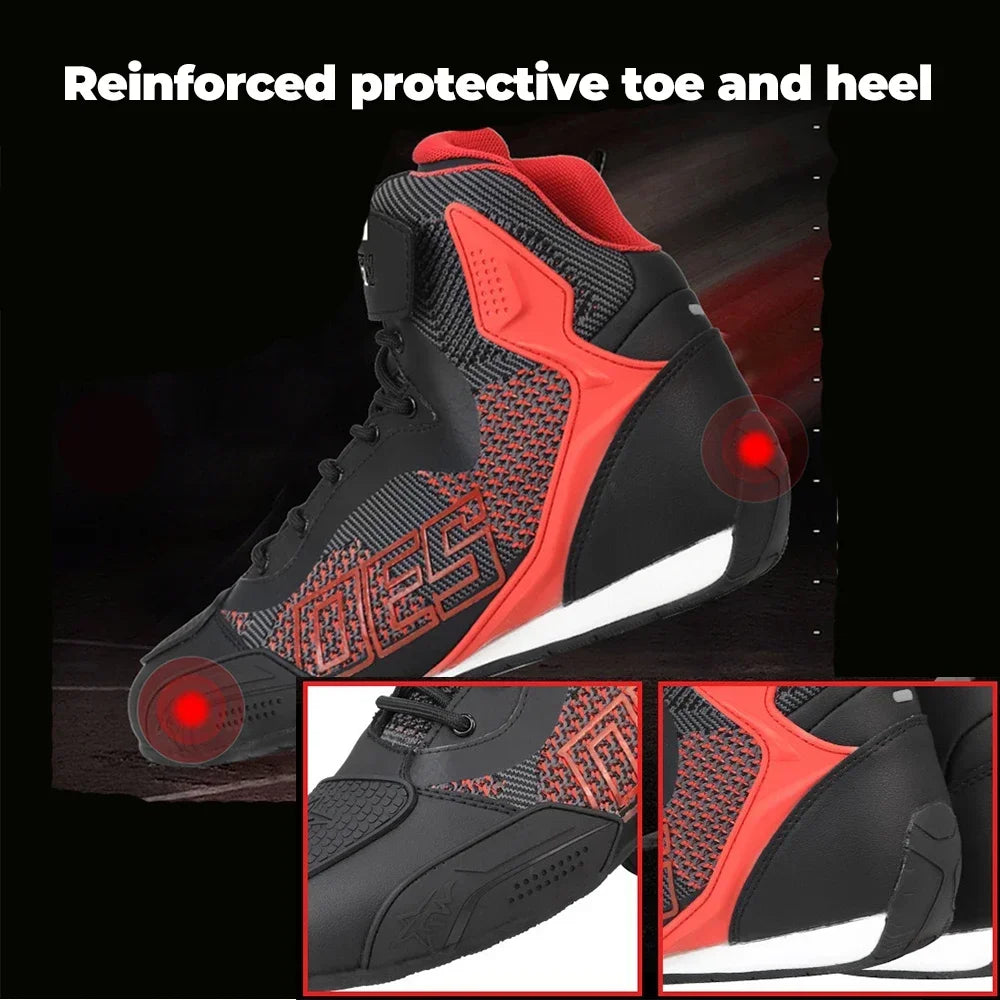 Motorcycle Boots For Men Racing Shoes Riding Off-road Motorbike Breathable Red Black Durable Comfortable Soft Protection Rider