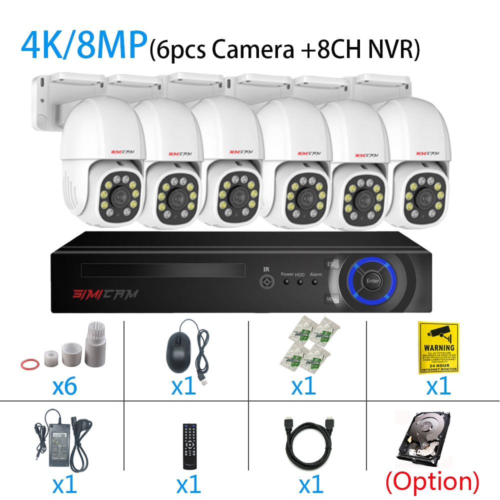 4K POE PTZ IP Camera Kit 8MP Bullet NVR Security System Color Night Vision 2 Way Audio Out Door Water Proof Video Surveillance