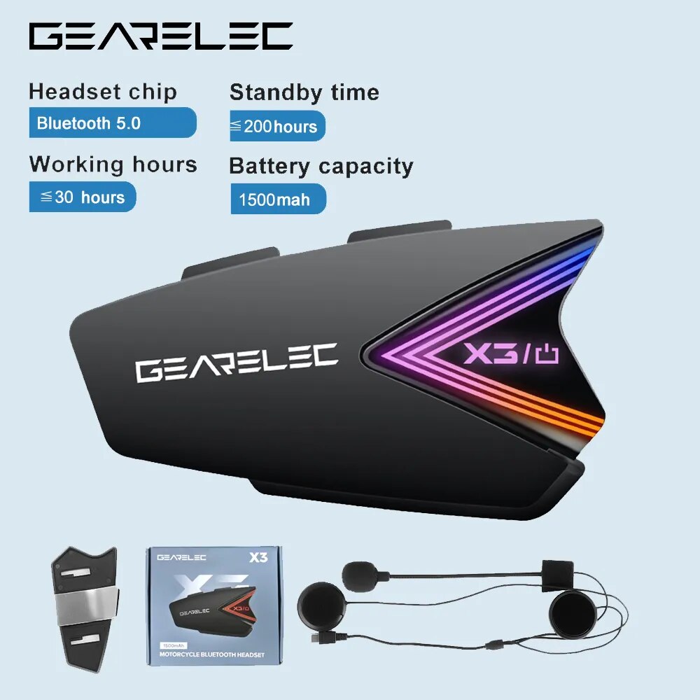 GEARELEC X3 Motorcycle Helmet Headset Wireless Bluetooth Earphones IP65 Waterproof Noise Reduction Supports Hands Free Call
