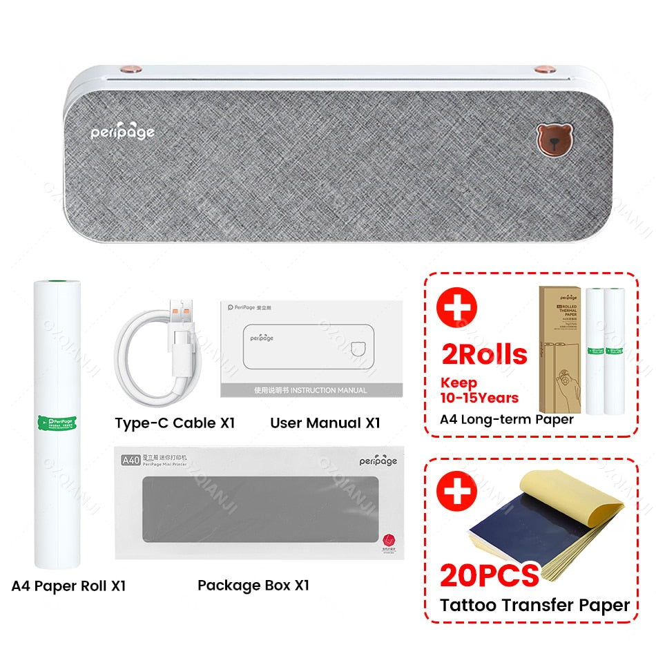 PeriPage A4 Portable Printer Bluetooth Wireless Thermal Label Printer Tattoo Transfer Paper Printing impresora termica tattoo