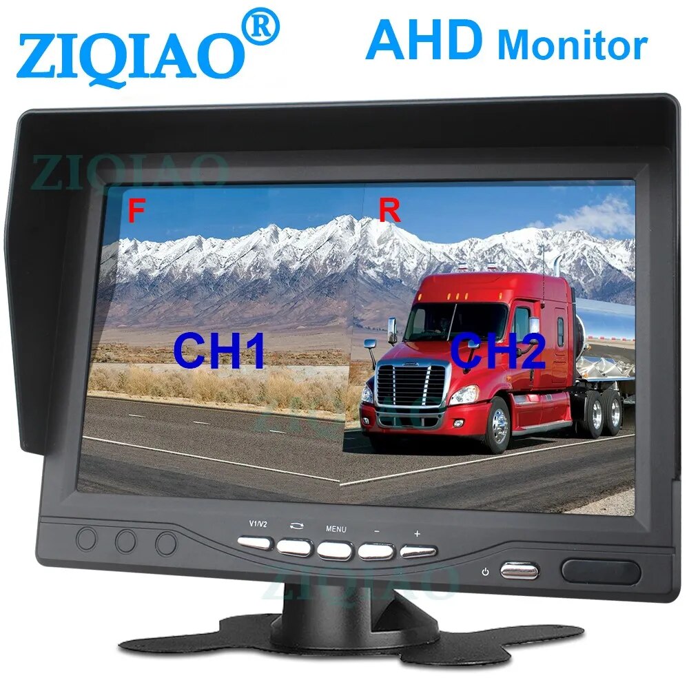 ZIQIAO 7 Inch Truck DVR Monitor AHD SD Card IPS 2 Split Screen RV Harvester Bus Video Recorder A738