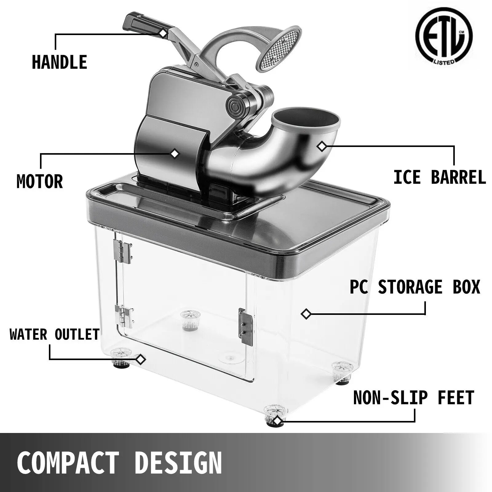 Electric Snow Cone Machine Ice Shaver Crusher Granizing Glass Blender Mixer Chopper Stainless Steel Cool Colder Commercial 220V
