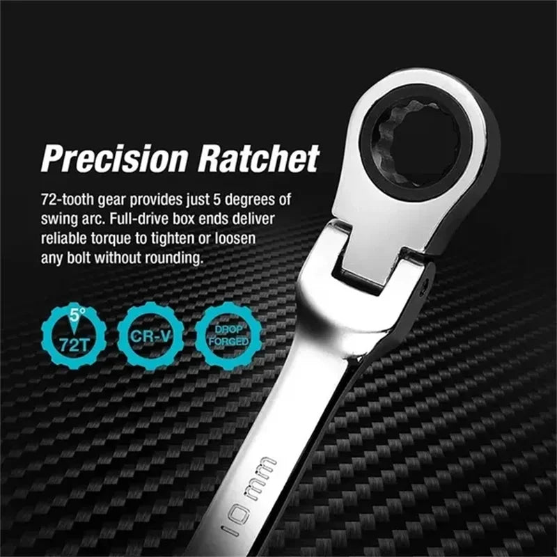 1PC Metric Flex-Head Ratcheting Combination Wrench 72 Teeth 12 Point Dual-purpose Rachet Wrench Ended Spanner Hand Tools