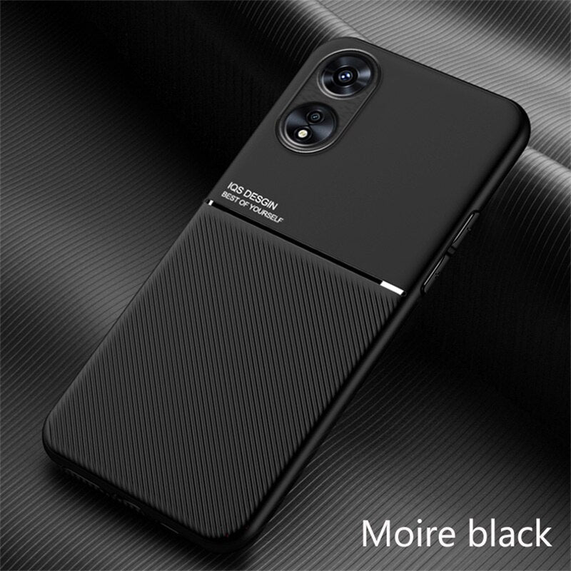 For Oppo A17 Case Luxury Leather Texture Magnetic Holder Plate Back Cover for Oppo A17 2022 A 17 4G OPPOA17 CPH2477 Phone Cases
