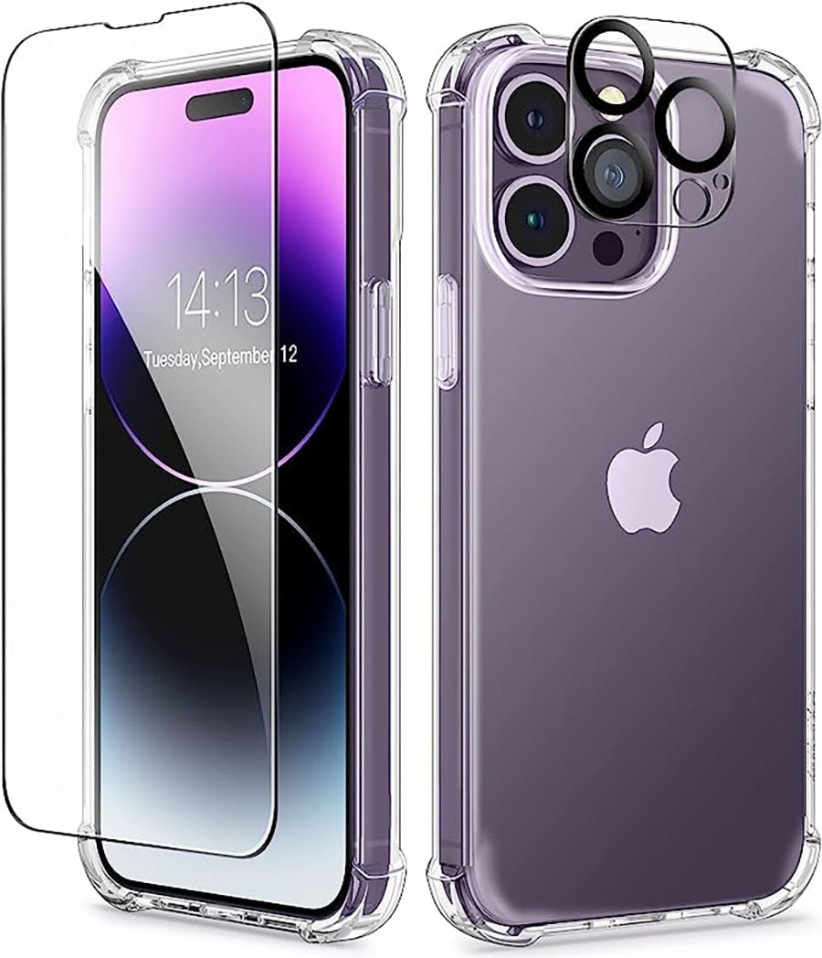 GVIEWIN For IPhone 14 Pro Max 6.7 Phone case with Screen camera lens protective film color painting case shockproof  hard PC+TPU