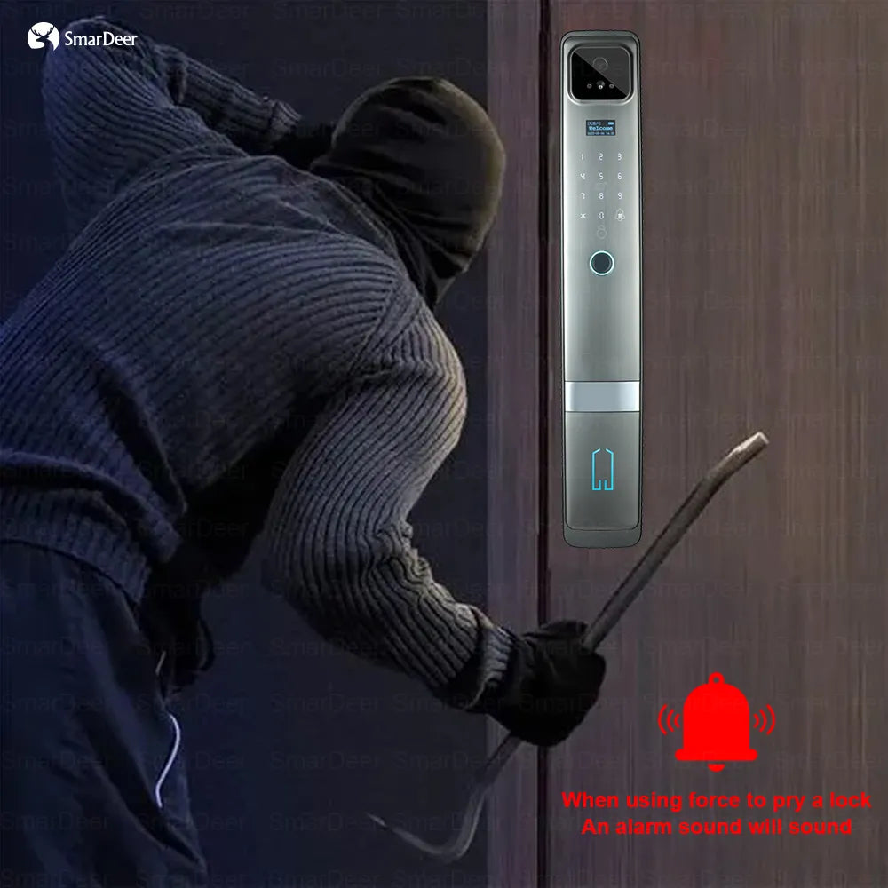 SmarDeer Face Recognition Electronic Lock with wifi,Fingerprint Lock with visual Doorbell,Smart lock with video surveillance