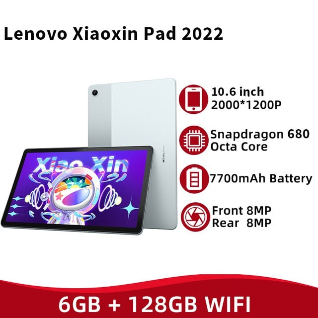 Global Firmware Lenovo Xiaoxin Pad 2022 64GB/128GB 10.6'' 2K LCD Display Snapdragon 680 Octa Core 20W 7700mAh 8MP Android 12