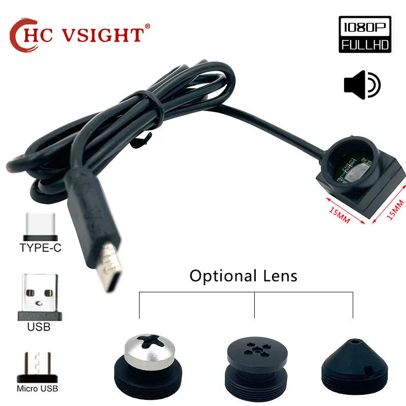 15*15mm HD 2.0MP CCTV Mini Security Portable Type-C  Camera 3.7mm Lens Android Webcam Mini Surveillance Cam With Audio