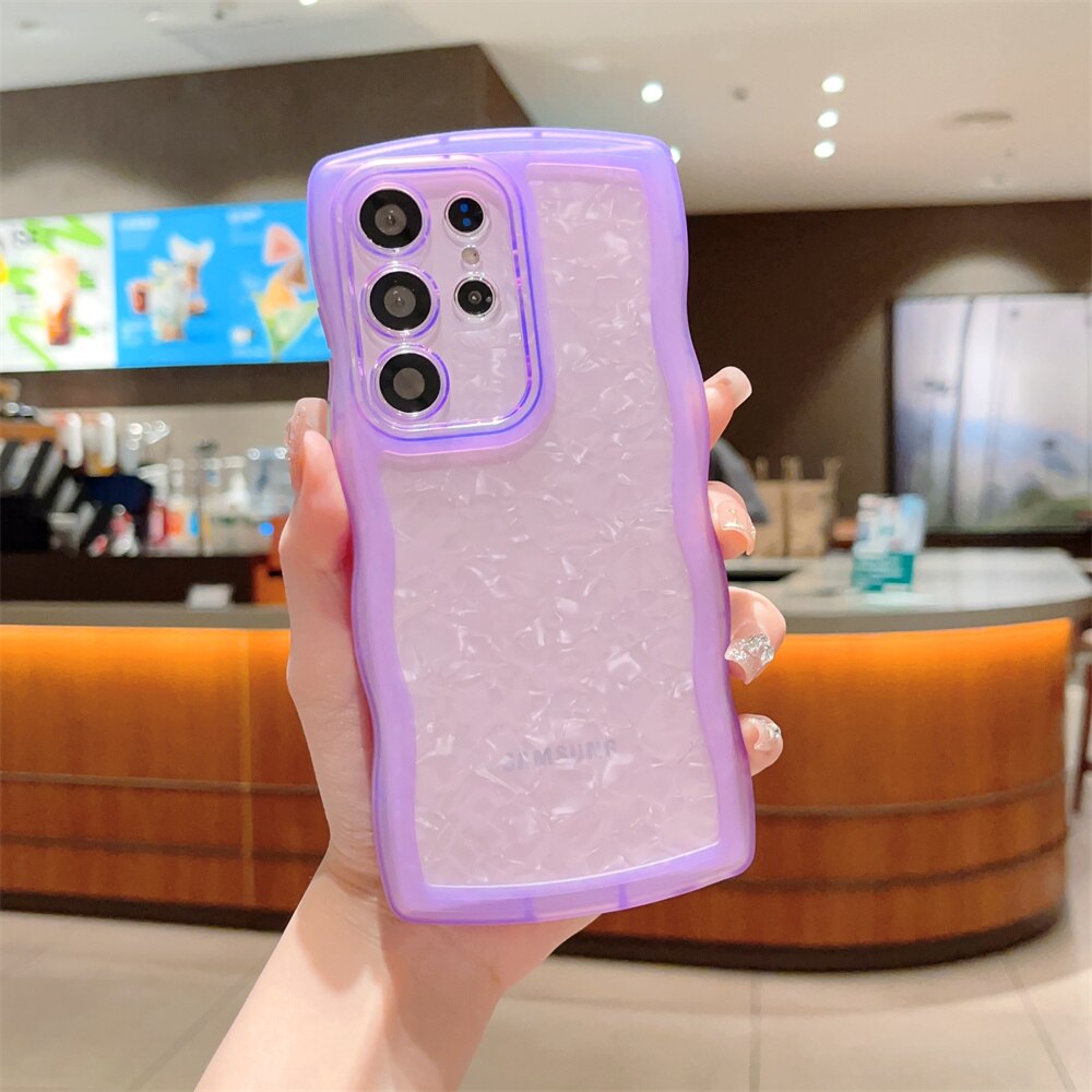 Wavy Frame Transparent Case For Samsung Galaxy S22 S23 Ultra S20 FE S21 Plus Shockproof Soft Silicone Lens Protect Shell Cover
