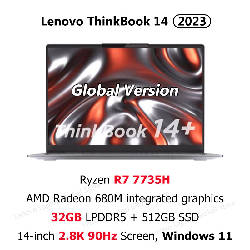 Lenovo Laptop ThinkBook 14+ 2023 AMD Ryzen R7 7735H 16GB/32GB RAM 512GB SSD 14-Inch 2.8K 90Hz IPS Screen Notebook Computer PC