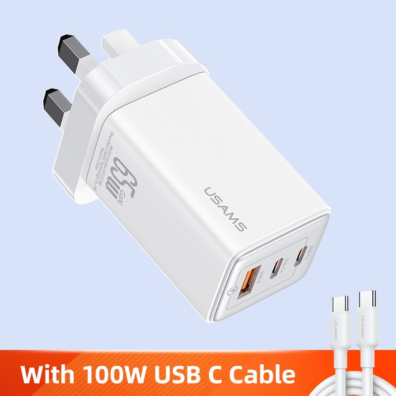 USAMS 65W GaN Charger Type C PD Fast Charger USB C Quick Charge 4.0 3.0 Phone Charger For MacBook iPad Pro iPhone Xiaomi Laptop