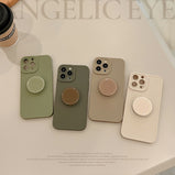 Retro Solid Color Matte With Holder Case For iPhone 14 13 12 11 Pro Max 7 8 Plus XS X XR SE 2022 Mini Soft Silicone Bumper Cover