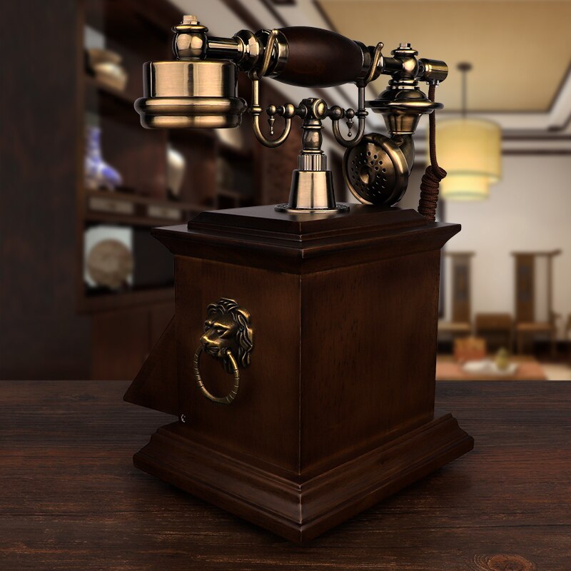 Solid Wood Old Fashioned Telephones Digital Button And Rotary Dial Phones Corded Nostalgic Landline Vintage Antique Decorativ