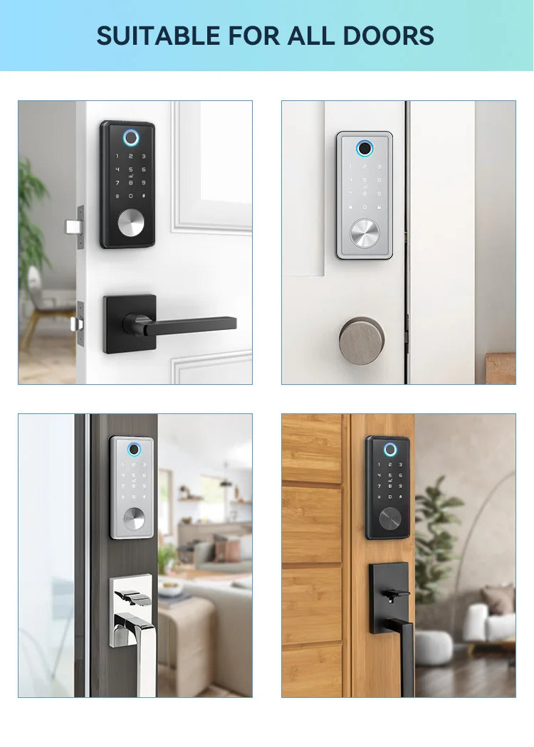 Tuya Wifi Smart Door Lock APP Remote Control Fingerprint Biometric Keypad Digital Smart Card Code Deadbolt Automatic Latch Lock