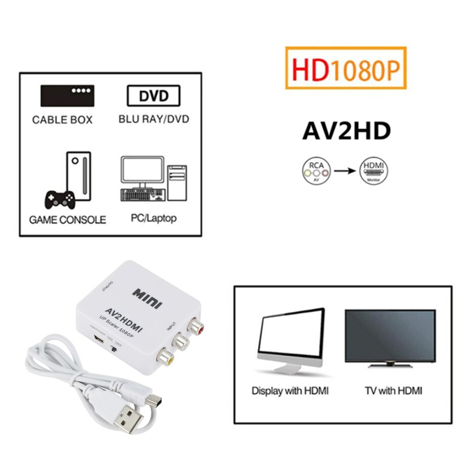 HD 1080P RCA AV To HDMI-compatible Composite Adapter Converter AV2HDMI Audio Video Cable HDMI TO AV with USB Cable For HD TV BOX