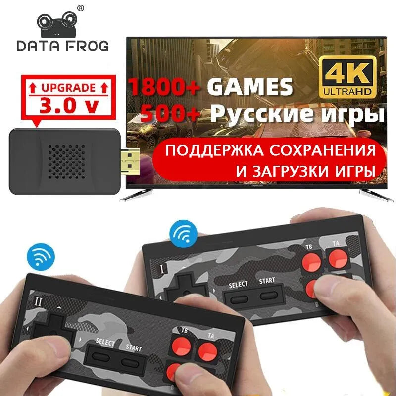 DATA FROG USB Wireless Handheld TV Video Game Console Build In 1800 NES 8 Bit HDMI-compatible Retro Game Console Dual Gamepad