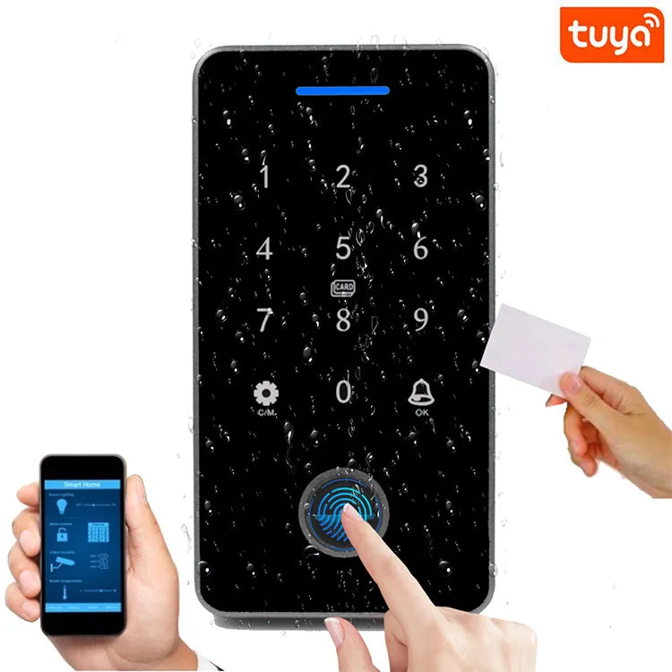 NFC Bluetooth Tuya APP Backlight Touch 13.56Mhz RFID Card Access Control Keypad Door Lock Opener WG Output IP66 Watreproof