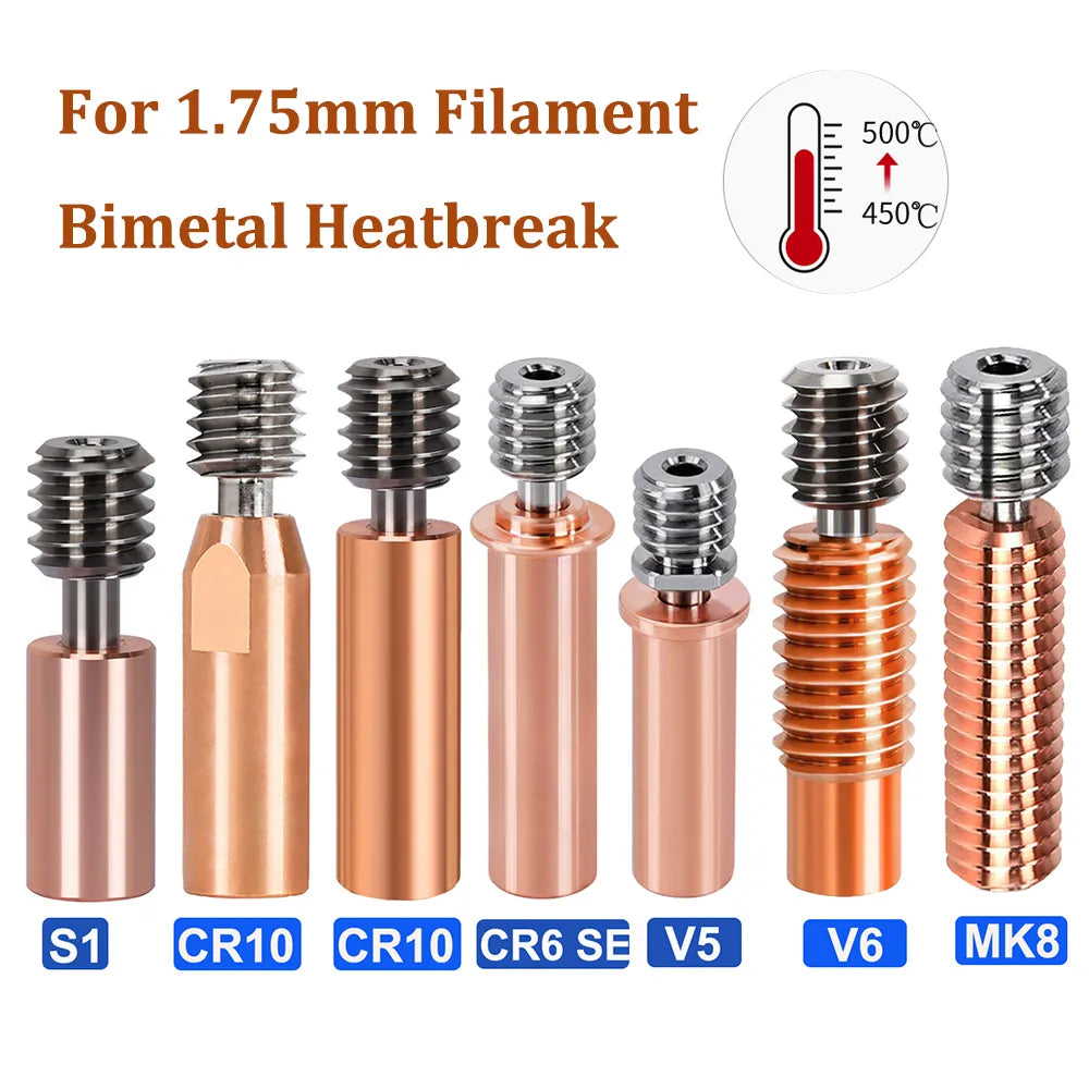 High Quality E3D V6 Throat V5 3D Printer Parts CR10 Bi-metal Heatbreak Copper Plated MK8 Throats For Ender 3 S1/Pro CR10S CR6 SE