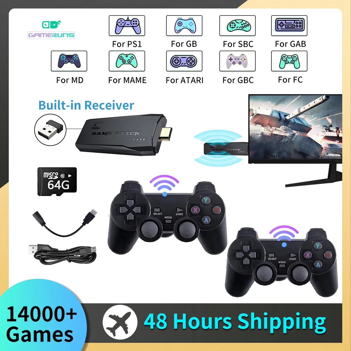 Video Game Console 64GB Built in 14000+ Games Handheld Game Console Wireless Controller Game Stick For PS1 GBA MAME GBMD NEO
