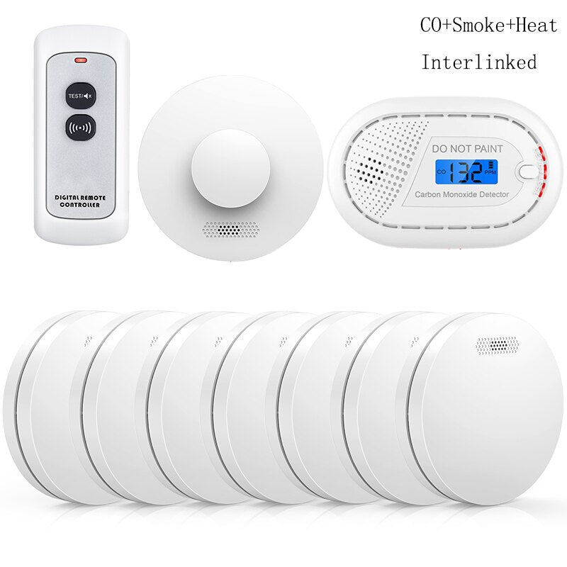 CPVAN Wireless Interlinked Smoke, Heat & Carbon Monoxide Alarm Bundle with Remote Control Fire Protect Smoke Detector,Pre Linked