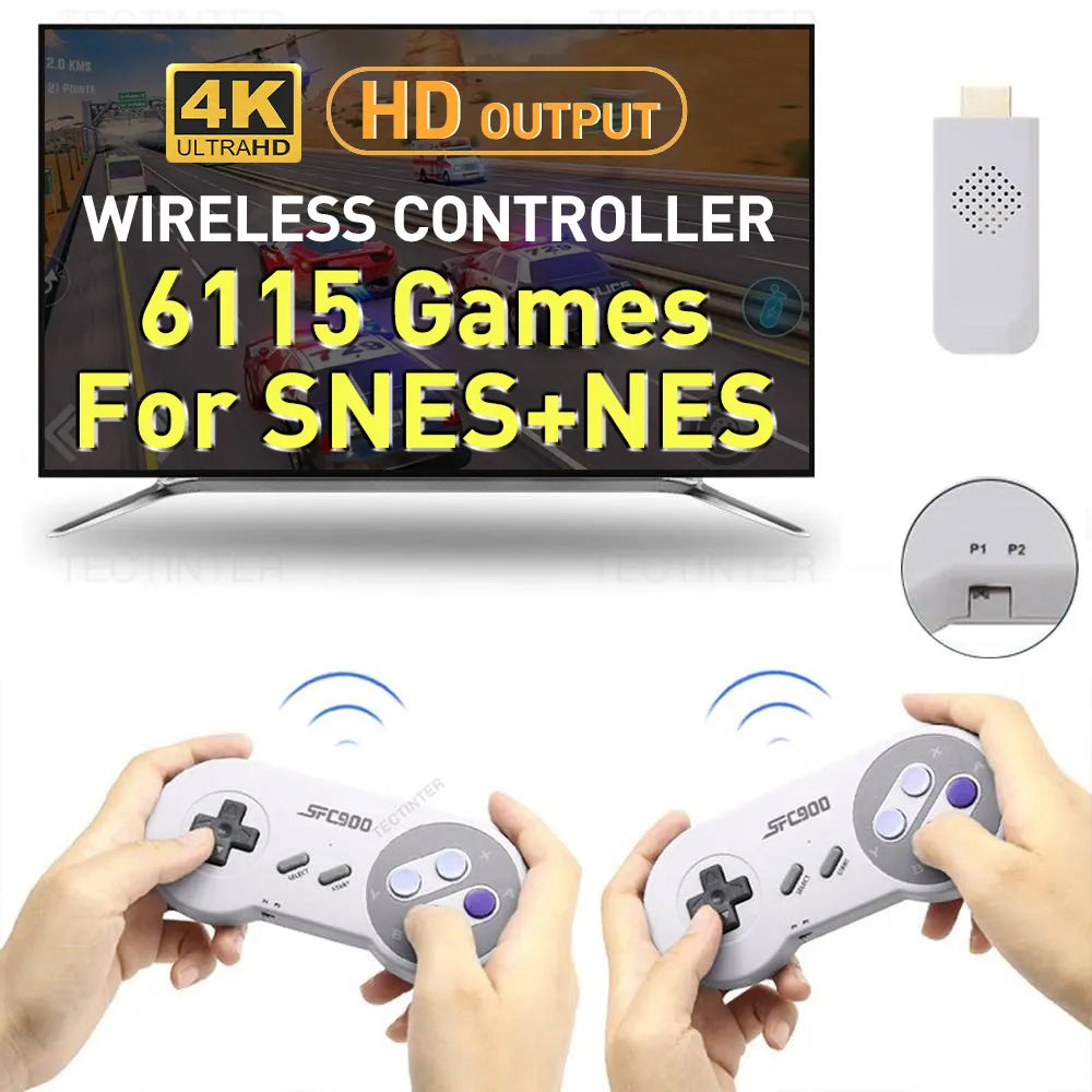 SF900 Video Game Console Hd TV Game Stick Wireless Controller Built in 6115 Games Handheld Game Player Gamepad For SNES For NES