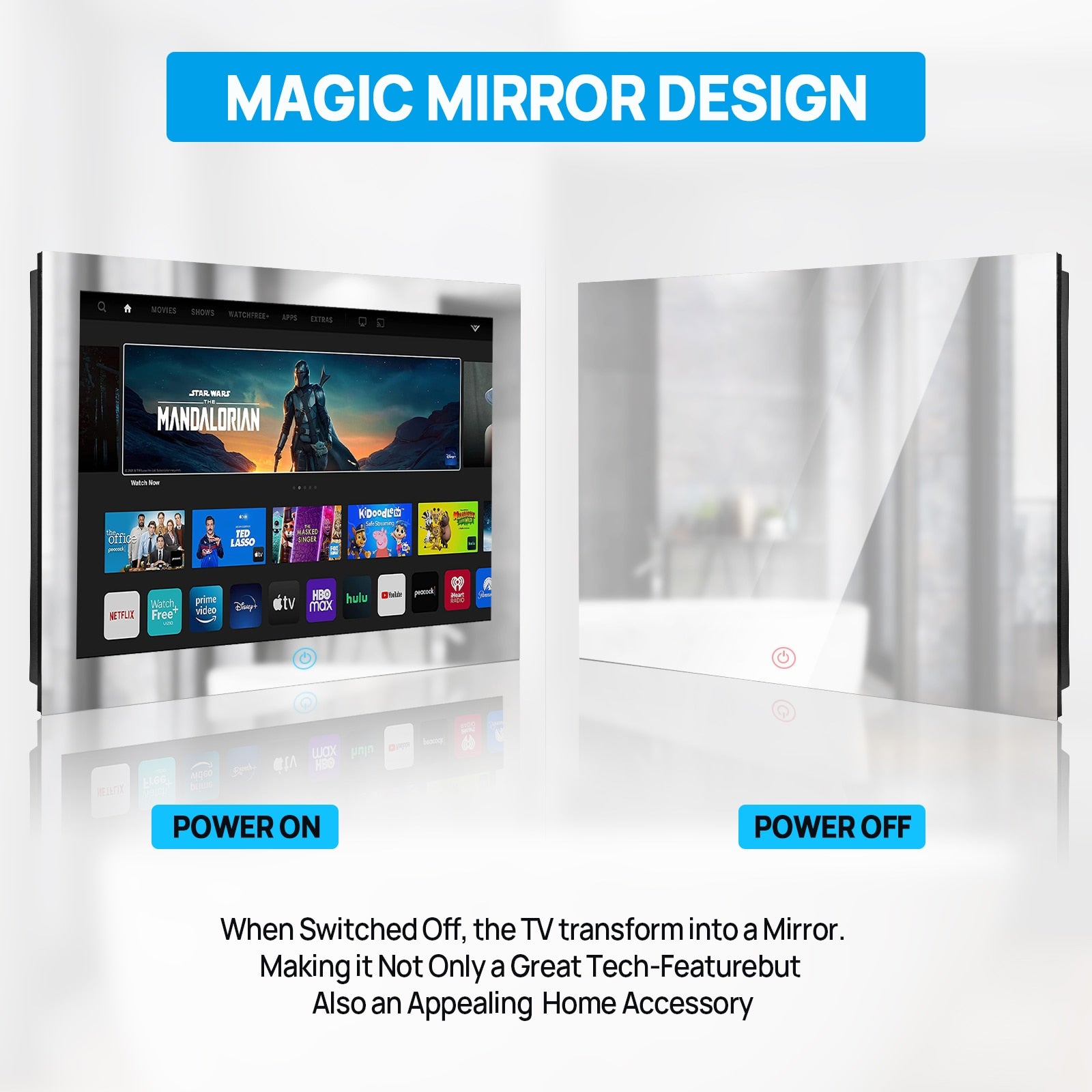 Haocrown 19 Inch Bathroom Mirror TV with Smart Touch Screen, IP66 Waterproof Android 11.0 Television --Ship to UK Only
